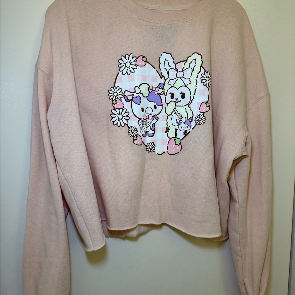 Cute Pink Graphic Sweatshirt April moon Basura gang collab